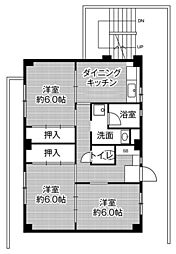 ビレッジハウス津1号棟 3DKの間取図画像