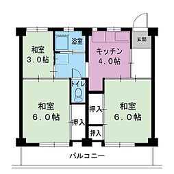 ビレッジハウス下管池1棟 3DKの間取図画像