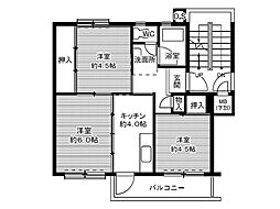 ビレッジハウス笹川3棟 3Kの間取図画像