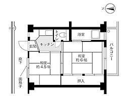 ビレッジハウス山中2号棟 2Kの間取図画像
