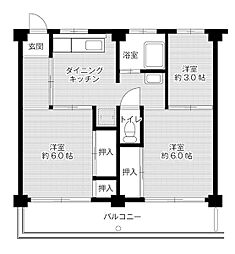 ビレッジハウス家下1号棟 3DKの間取図画像