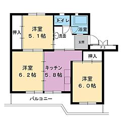 ビレッジハウス井村2号棟 3DKの間取図画像