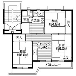 ビレッジハウス井村2号棟 3DKの間取図画像