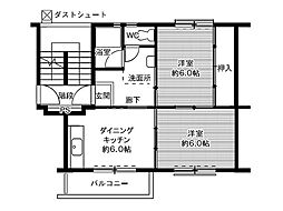 ビレッジハウス笹川8棟 2DKの間取図画像