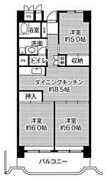 ビレッジハウス岐阜タワー 3DKの間取図画像