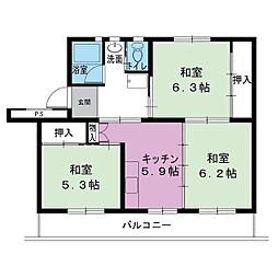 ビレッジハウス引佐1号棟 3DKの間取図画像