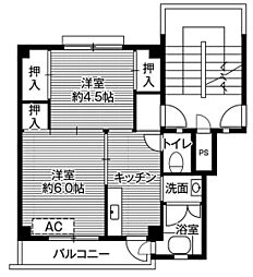 ビレッジハウス田中第二8号棟 2Kの間取図画像