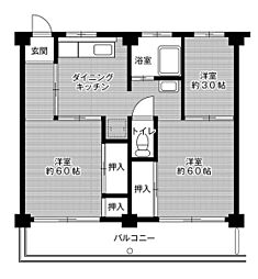ビレッジハウス富木島1号棟 3DKの間取図画像