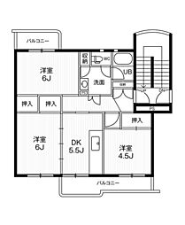 ビレッジハウス井之口6号棟 3DKの間取図画像