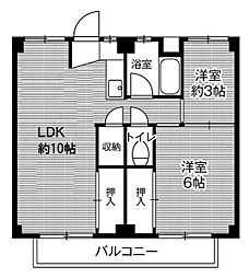 ビレッジハウス高花平2号棟 2LDKの間取図画像