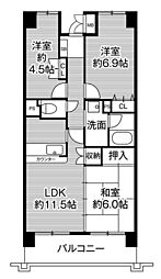 ビレッジハウス京ヶ峰タワー 3DKの間取図画像