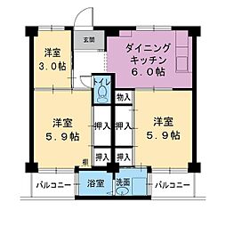 ビレッジハウス見瀬6号棟 3DKの間取図画像