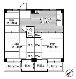 ビレッジハウス紀三井寺1号棟 4階3DKの間取り
