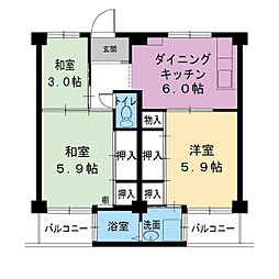 ビレッジハウス紀三井寺4号棟 3DKの間取図画像