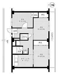 ビレッジハウス草部2号棟 3DKの間取図画像