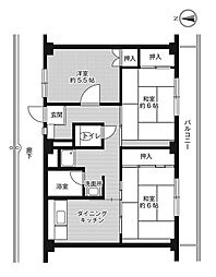 ビレッジハウス草部6号棟 3DKの間取図画像