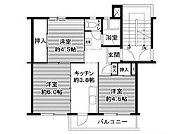 ビレッジハウス鳴滝1号棟 3Kの間取図画像