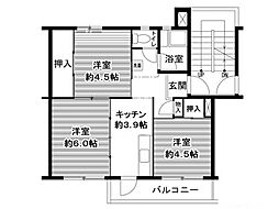 ビレッジハウス鳴滝19号棟 3Kの間取図画像
