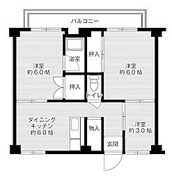 ビレッジハウス鈴蘭台4号棟 3DKの間取図画像