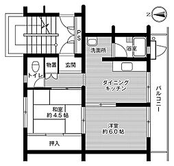 ビレッジハウス外町1号棟 2DKの間取図画像