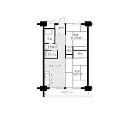 ビレッジハウス南清水タワー西棟 2DKの間取図画像
