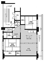 ビレッジハウス三原1 3DKの間取図画像