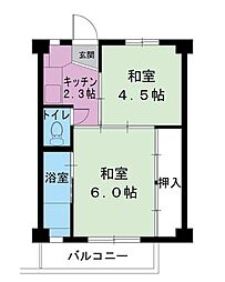 ビレッジハウス久保3号棟 2Kの間取図画像