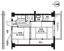 ビレッジハウス春日6号棟 2Kの間取図画像