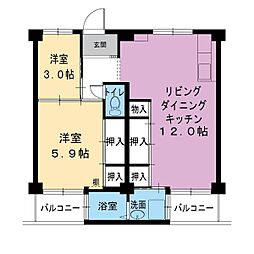 ビレッジハウス見瀬6号棟 2LDKの間取図画像