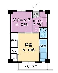 ビレッジハウス滝山4号棟 1DKの間取図画像
