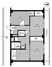 ビレッジハウス小野田1号棟 3DKの間取図画像