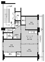 ビレッジハウス宇部2号棟 3DKの間取図画像