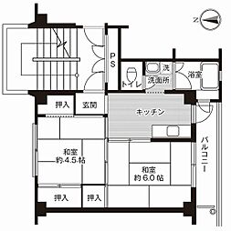 ビレッジハウス境港第二1号棟 2Kの間取図画像