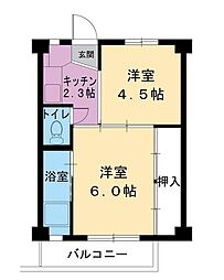 ビレッジハウス神主1号棟 2Kの間取図画像