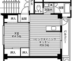 ビレッジハウス万富2号棟 1LDKの間取図画像