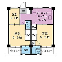 ビレッジハウス水島2号棟 3DKの間取図画像