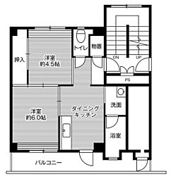 ビレッジハウス湖山1号棟 2DKの間取図画像