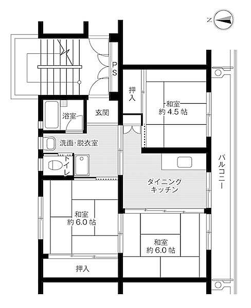 ビレッジハウス塩冶1号棟 0104｜島根県出雲市塩冶有原町６丁目(賃貸マンション3DK・1階・53.96㎡)の写真 その2