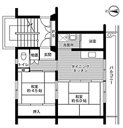 ビレッジハウス植木1号棟 2DKの間取図画像