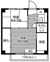 ビレッジハウス萩原4 2Kの間取図画像