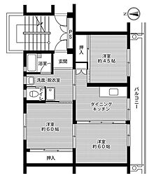 ビレッジハウス白野江6号棟 3DKの間取図画像