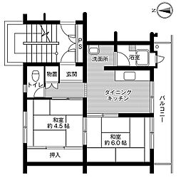 ビレッジハウス玉里2号棟 2DKの間取図画像