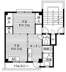 ビレッジハウス若松2棟 2Kの間取図画像