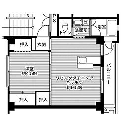 ビレッジハウス広田2 1LDKの間取図画像
