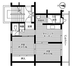ビレッジハウス近見4号棟 2DKの間取図画像