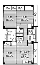ビレッジハウス美園1 3DKの間取図画像
