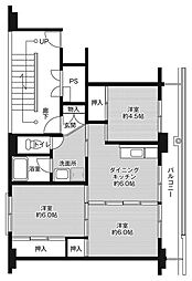 ビレッジハウス寿古2号棟 3DKの間取図画像