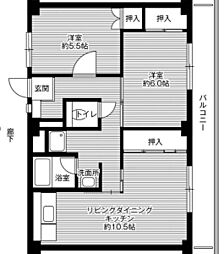 ビレッジハウス宗像3号棟 2LDKの間取図画像