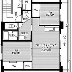 ビレッジハウス三橋2号棟 2LDKの間取図画像