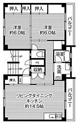 ビレッジハウス美園4 2LDKの間取図画像